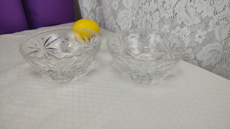 Vintage Glassware, Prescut Cereal Bowls Set Of 2 Anchor Hocking Early American Pressed Glass Cereal Bowl 775 Star Of David Bowl Set image 2