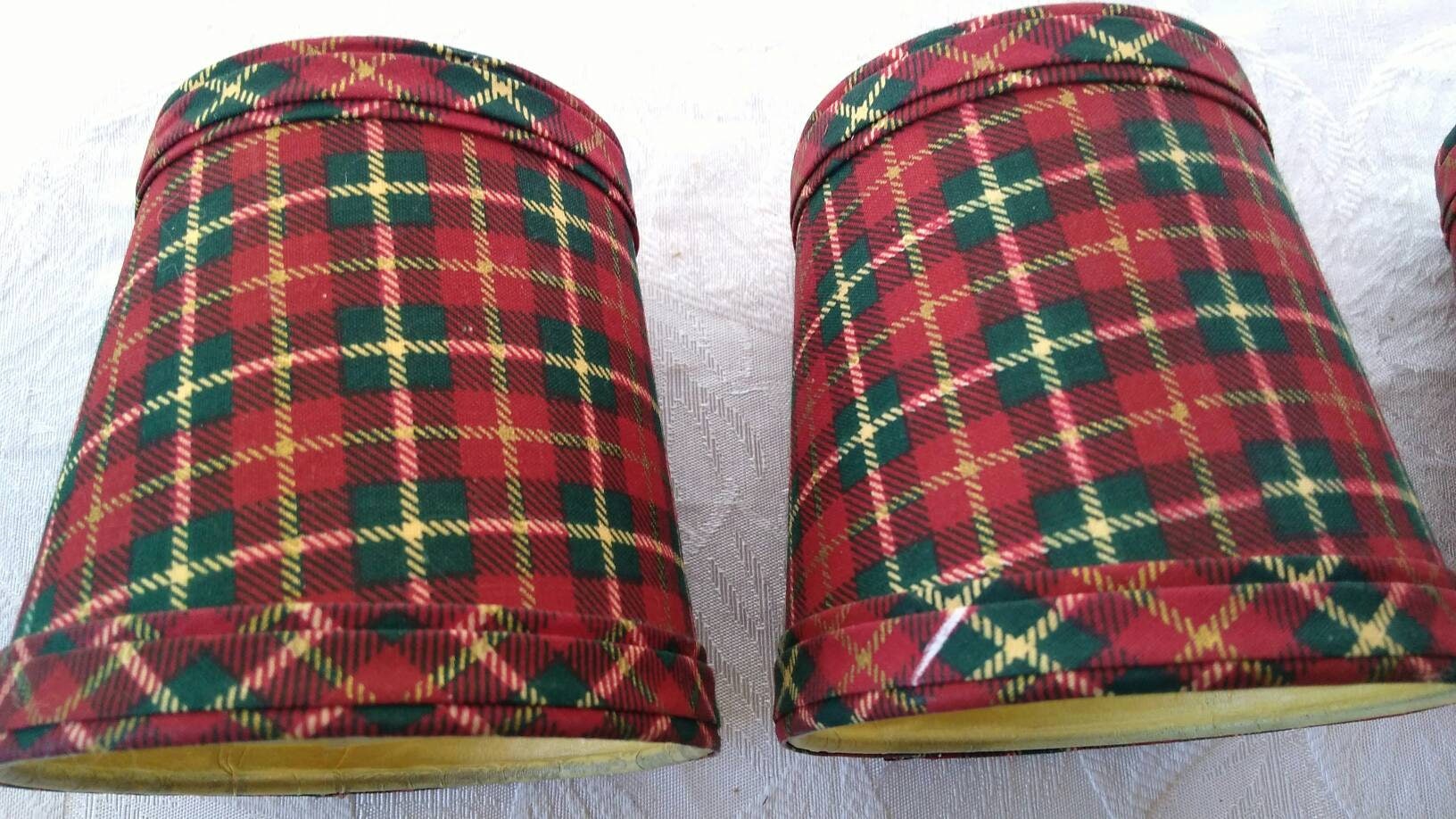Set Of 4 Matching Plaid Tartan Chandelier Shades Red Black Green Yellow