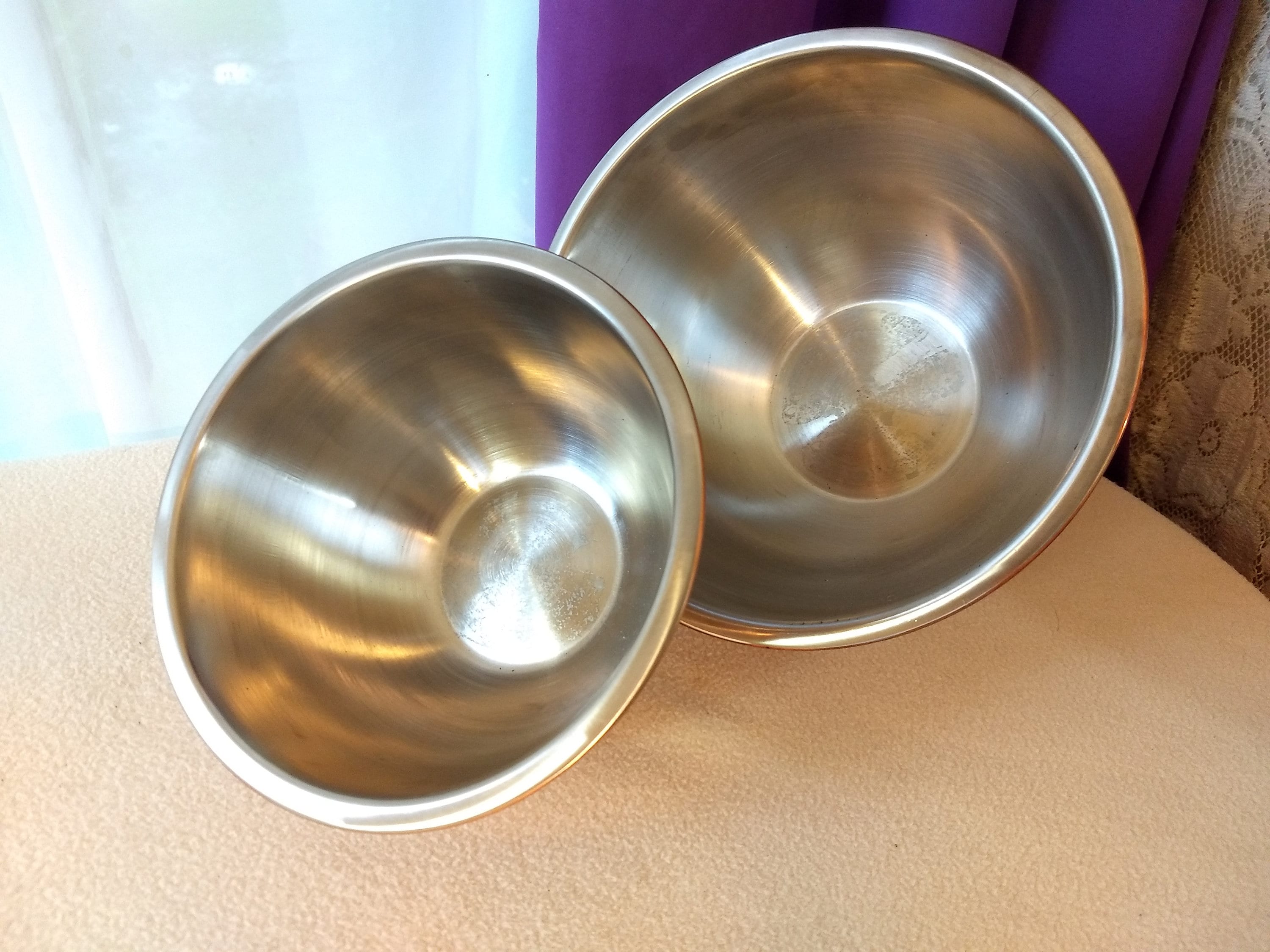 Set Of 2 Vintage Copper / Stainless Steel Nesting Mixing Bowls Metal