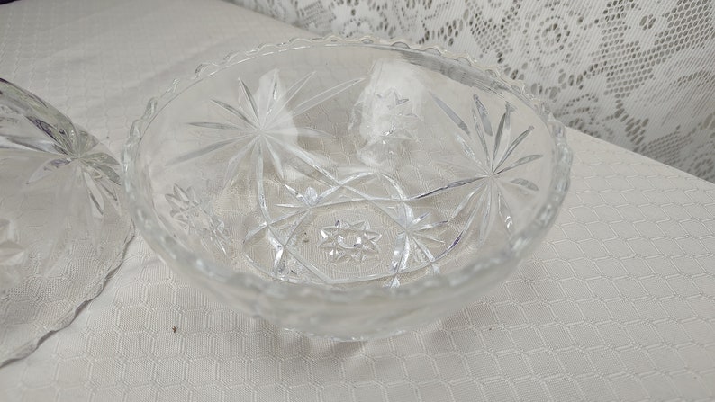 Vintage Glassware, Prescut Cereal Bowls Set Of 2 Anchor Hocking Early American Pressed Glass Cereal Bowl 775 Star Of David Bowl Set image 8