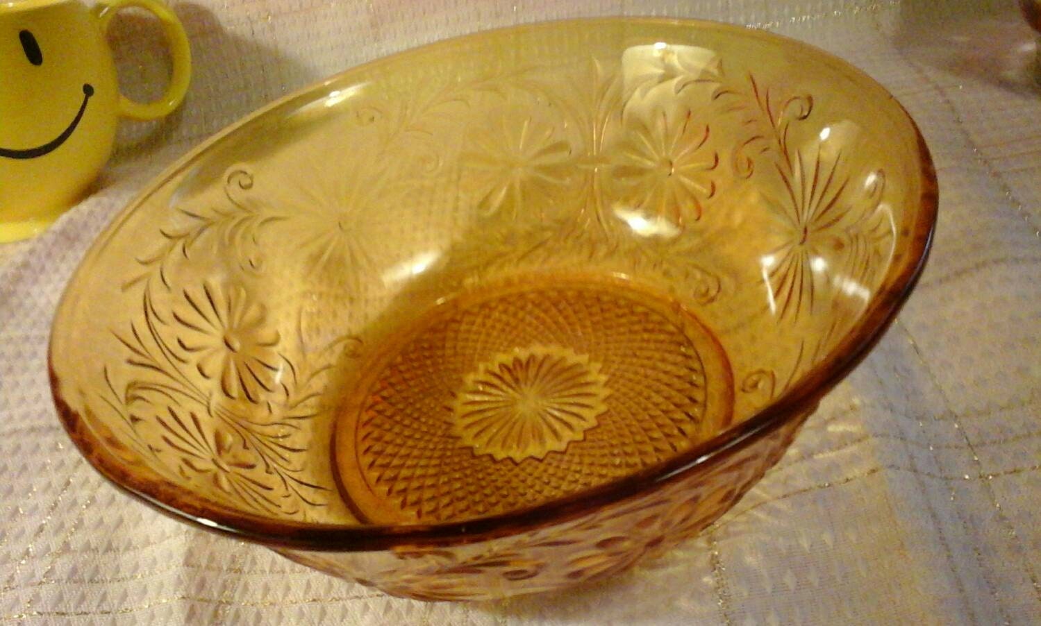 Indiana Glass Tiara Sandwich Amber Flower and Scroll Pattern Glass