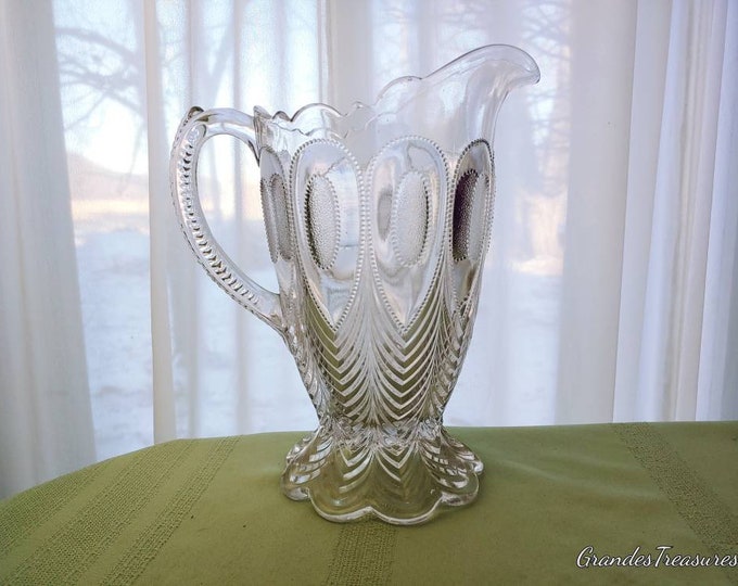 Antique Peacock Feather EAPG Pitcher US Glass Company Vintage US Glass Georgia Water Pitcher Rare Collectable