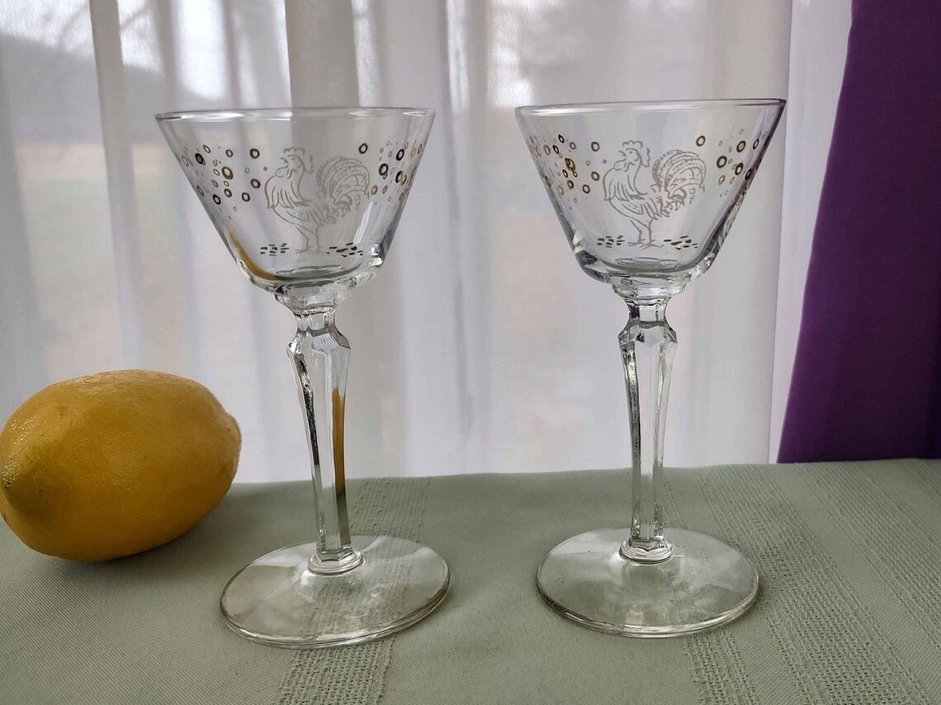 Libbey Chanticleer Rooster Stemmed Cocktail Glasses Set of 4 Vintage Glass  Collectible Dining Serving Entertaining 