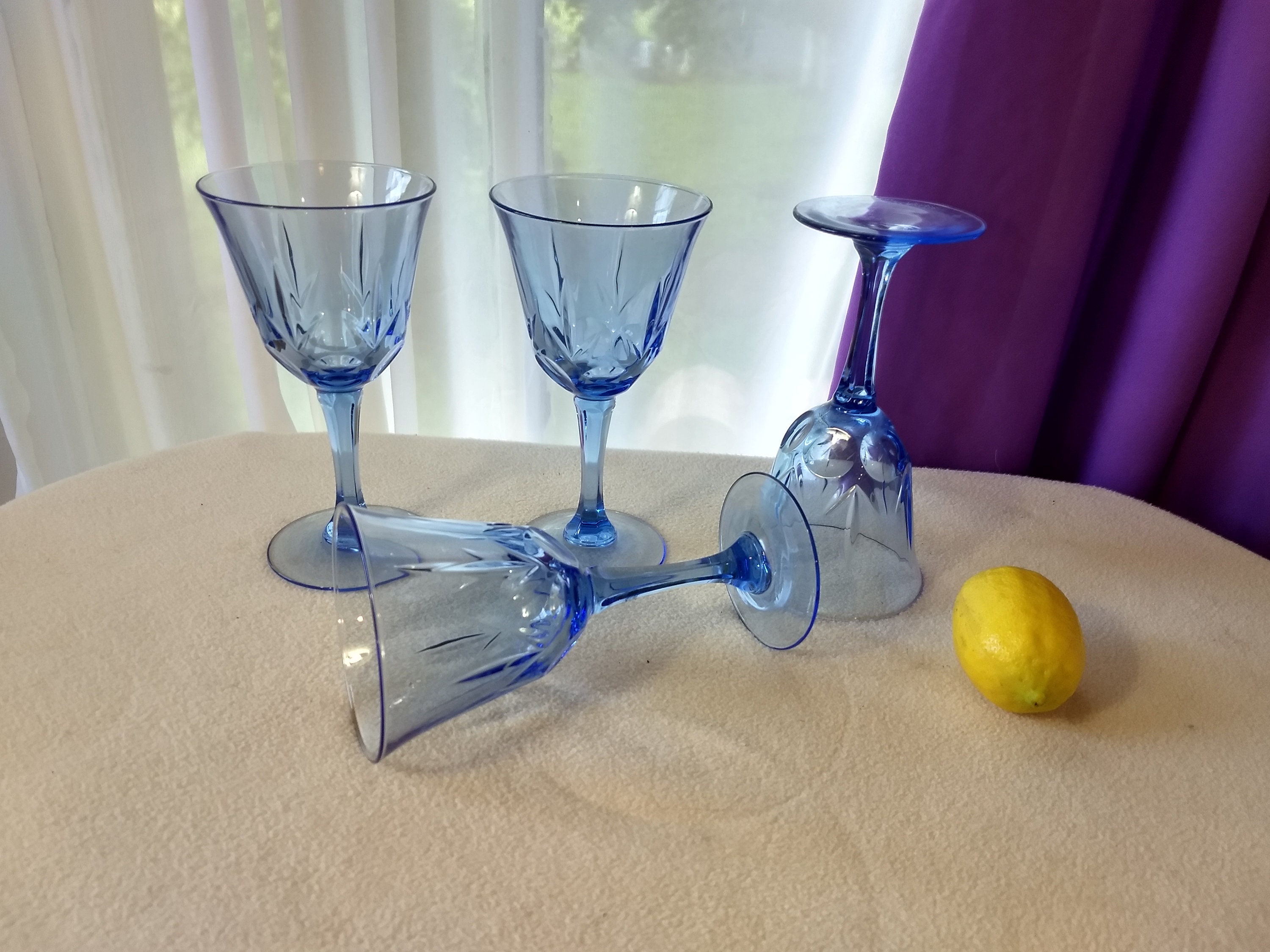 Set Of 4 Vintage Avon Fostoria American Blue Classic Water Goblets Wine