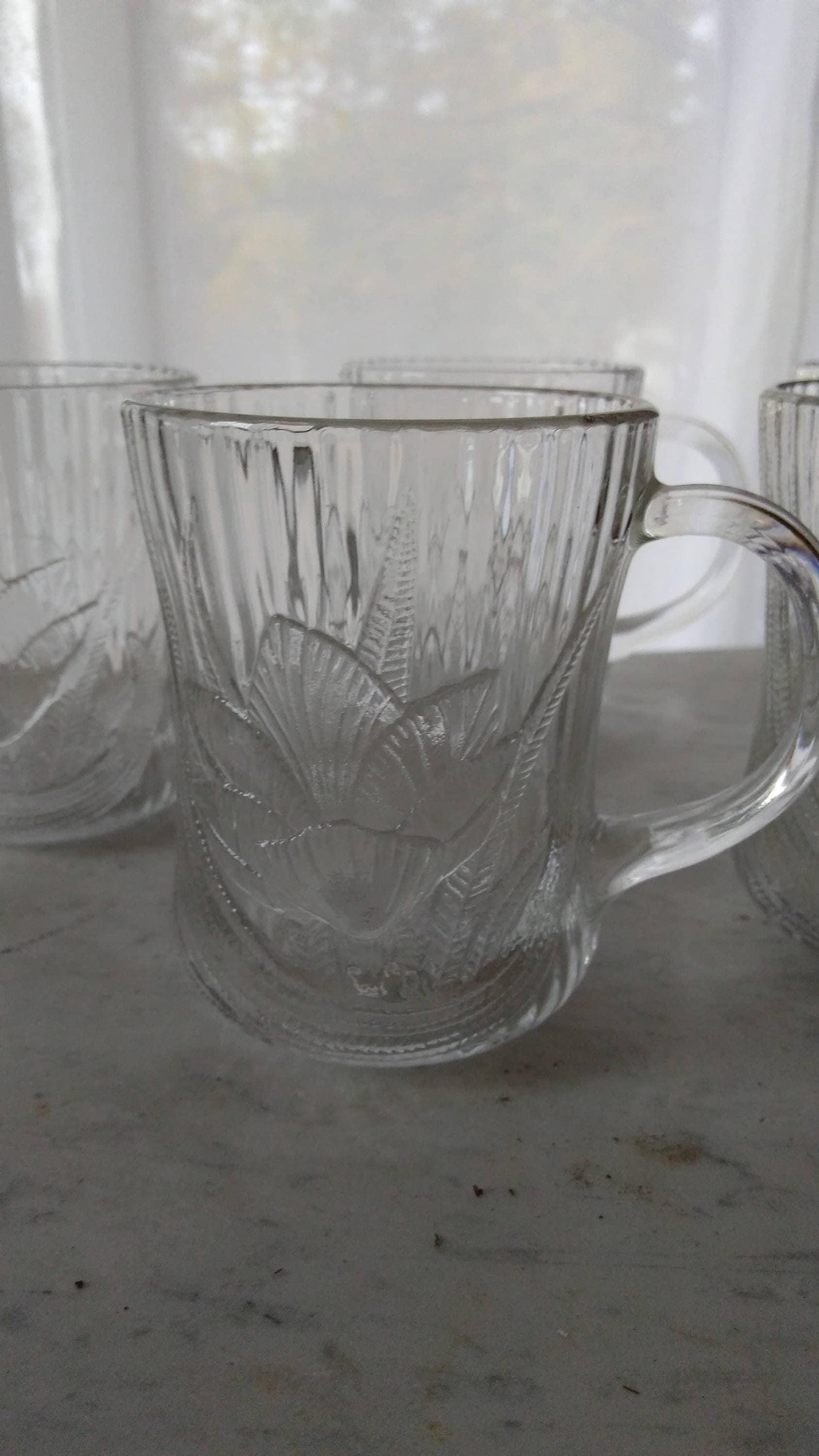 Arcoroc Clear Glass Canterbury Crocus Pattern Coffee Mugs Set Of 4