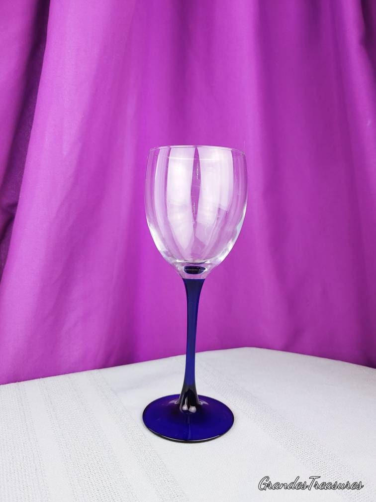 Luminarc Cobalt Stem Water Glass Blue Retro 80's Stemware Etsy
