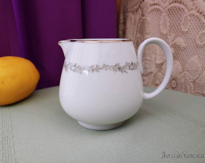 Vintage Dinnerware Noritake Creamer Olivia 6987 Gray Floral Scroll Platinum Trim Replacements RARE