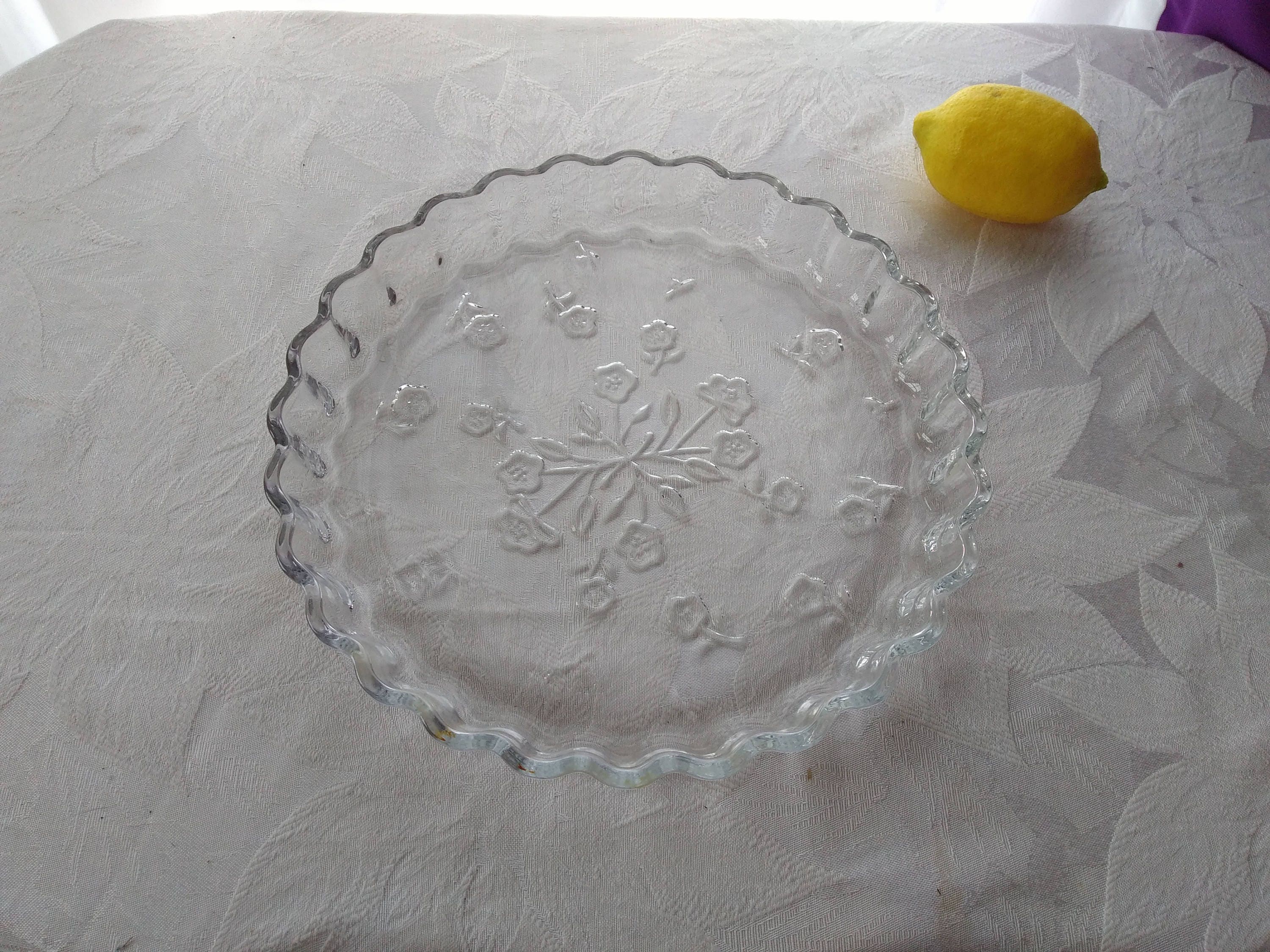Anchor Hocking 10 Inch Glass Quiche Pie Savannah Floral Pattern Crimped