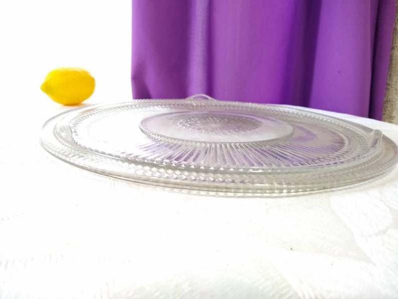 Large Glass Cake Plate 3 footed Large 12 Inch Rare Fits 11 Inch Cake RARE Kitsch Kitchen Cake Fitd 11 Inch Cake Cover. image 9