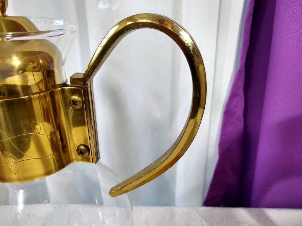 Vintage Brass Coffee Carafe With Candle Warming Base Mid Century Formal
