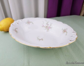 Arcadian ARC2 Fine China Vegetable Serving Bowl Spray Of Roses Pink With Gray Flowers Green Leaves Gold Trim Vintage