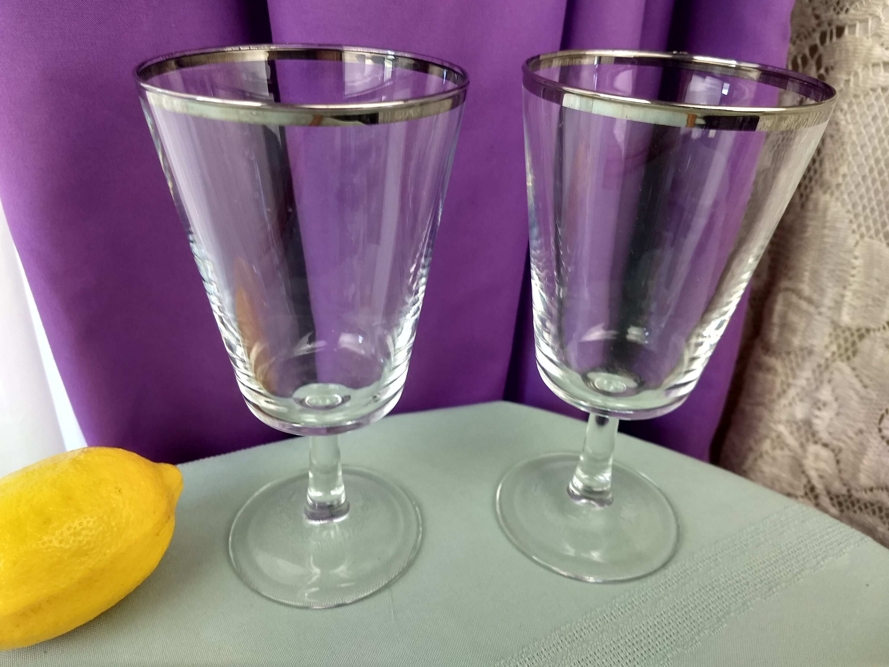 Parisienne Water Goblet Cristal D'Arques Durand France French Platinum