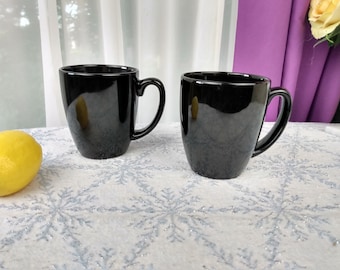 Vintage Mugs, Corelle Black Coffee Cups Set of 2 Ceramic Corelle Living Ware Corning Coordinates Thailand