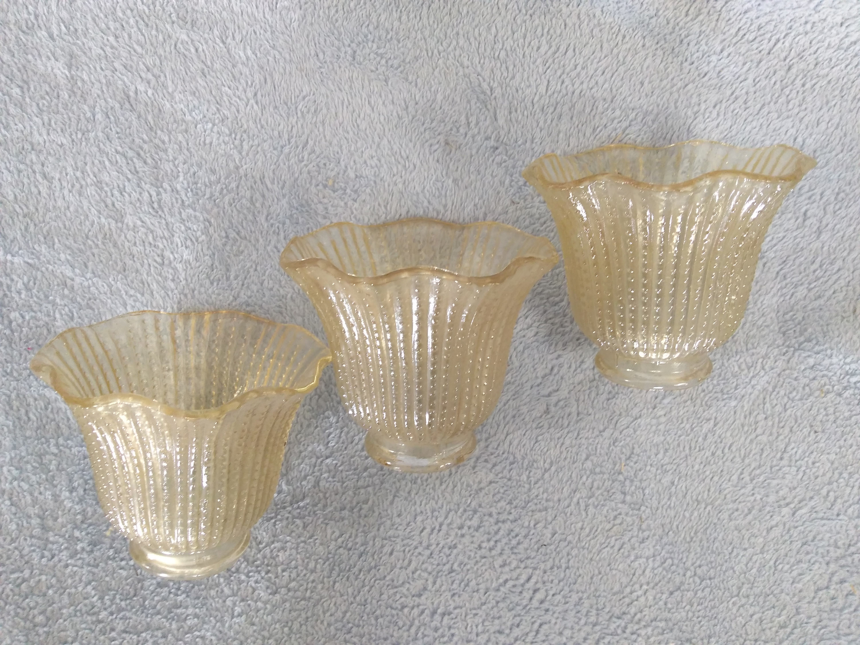Set Of 3 Tan Ribbed Glass Ceiling Fan Lamp Light Shades