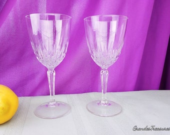 Diamant Wine Glasses Cut Faceted Stem By Cristal D'Arques - Durand ~ Set Of 2 ~ 5 Inch Tall Starburst Pattern Stemware France Replacements