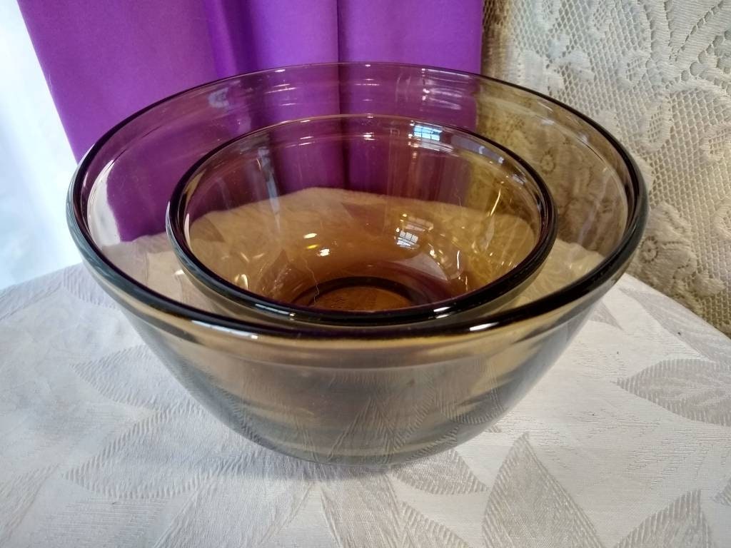 Anchor Ovenware Brown Glass Bowls 2 1/2 Qt And 1 Qt Set Of 2