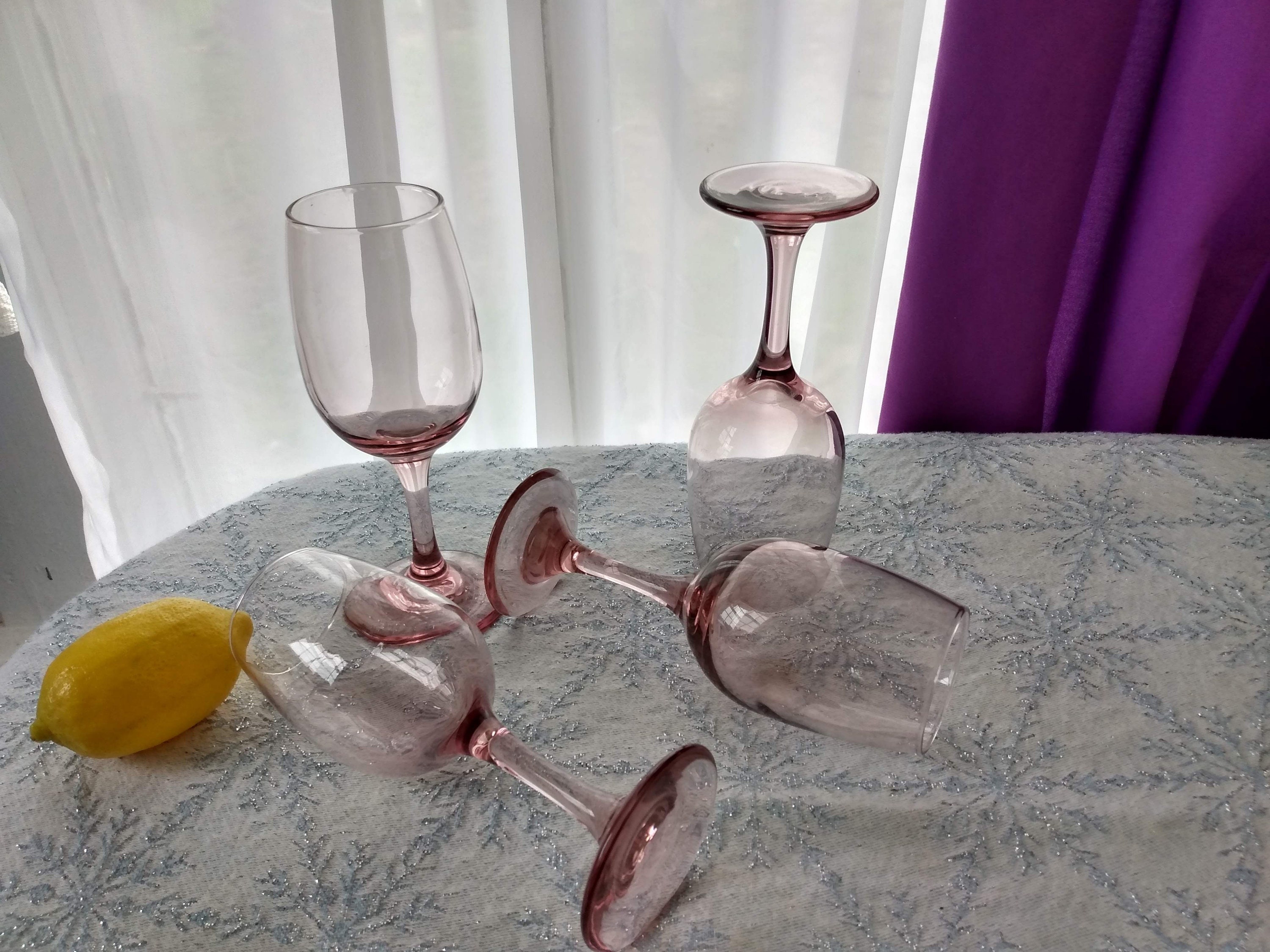 Libbey Premiere Blush Pink Wine Glasses Set Of 4 Stemware Retro 80's