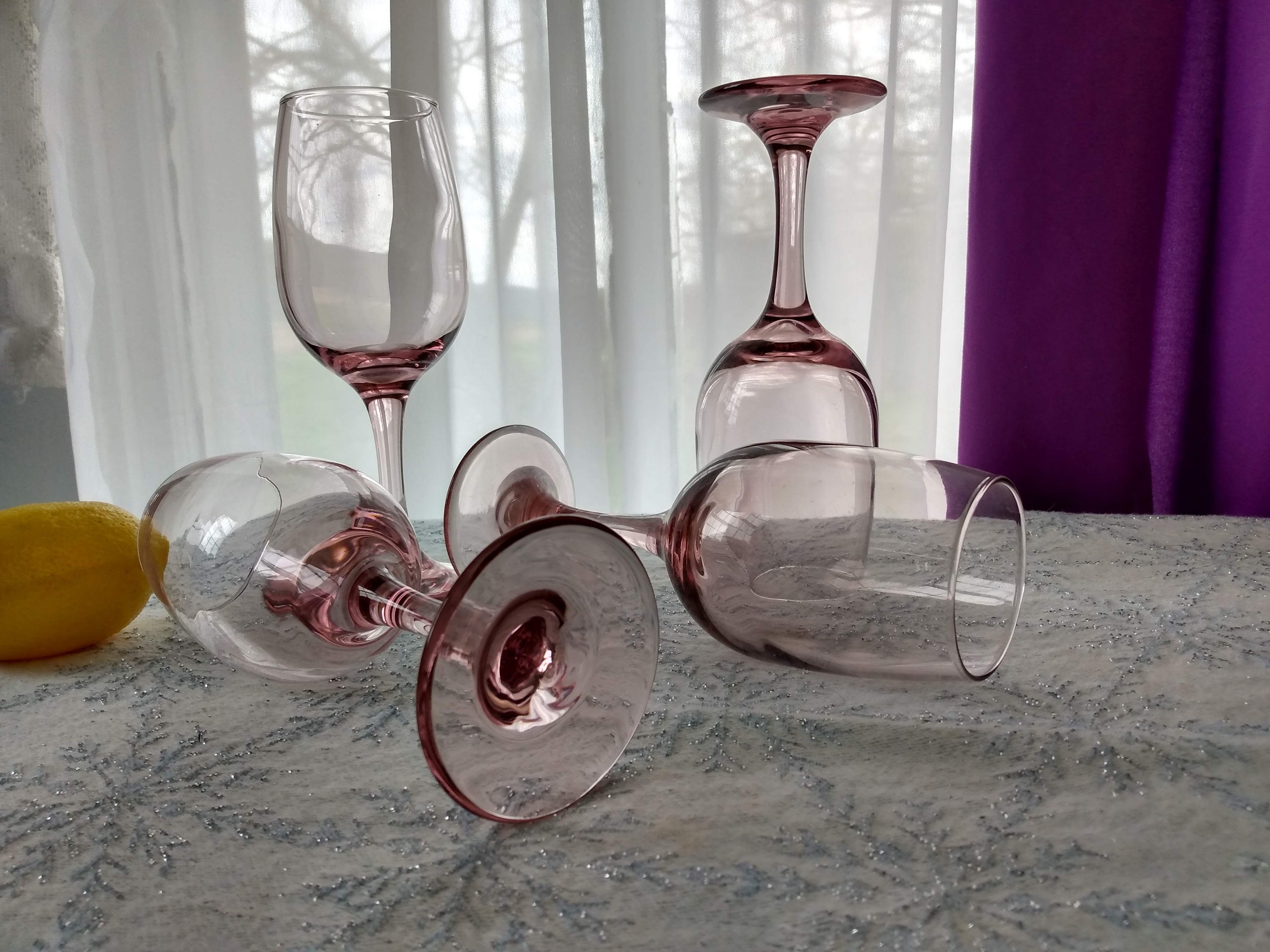 Libbey Premiere Blush Pink Wine Glasses Set Of 4 Stemware Retro 80's