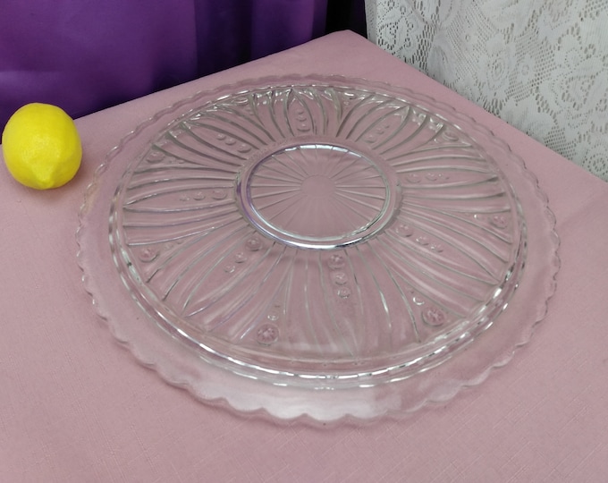 Anchor Hocking Glass Art Deco Large Cake Plate 11 Inch Clear American Classic Anchor Affordable Gift RARE Mid Century Large