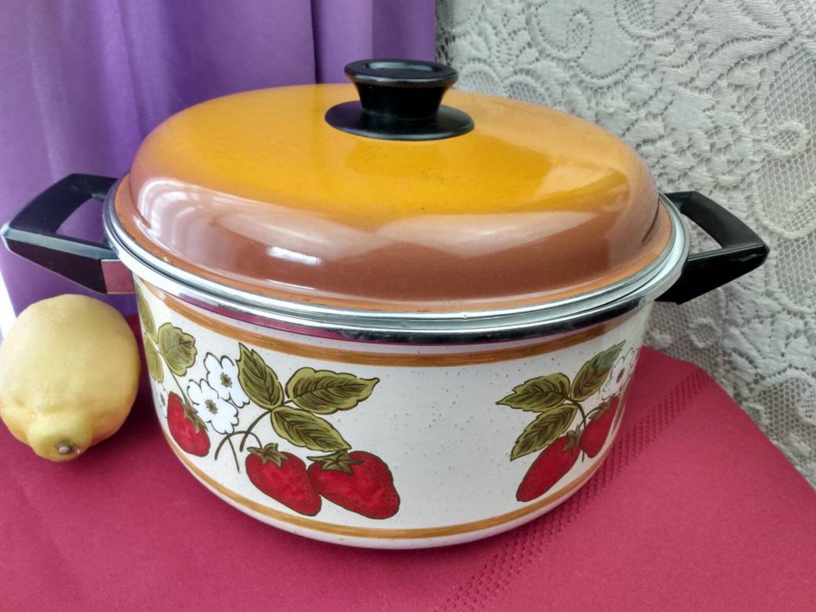 Enamel Strawberry Stock Pot Retro 70's Cookware | Etsy