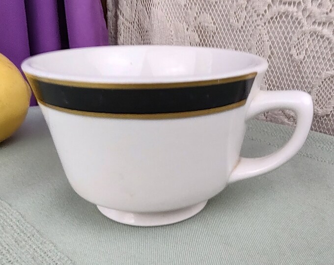 Vintage Restaurant Ware, Jackson China Cup, Black Band Rim Gold Trim USA Ceramic Stoneware Mug Dinerware