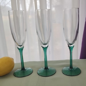 4 Mixed Champagne Flutes-libbey Domaine Juniper & Cobalt Blue Twisted Stem  With Optic Bowl 