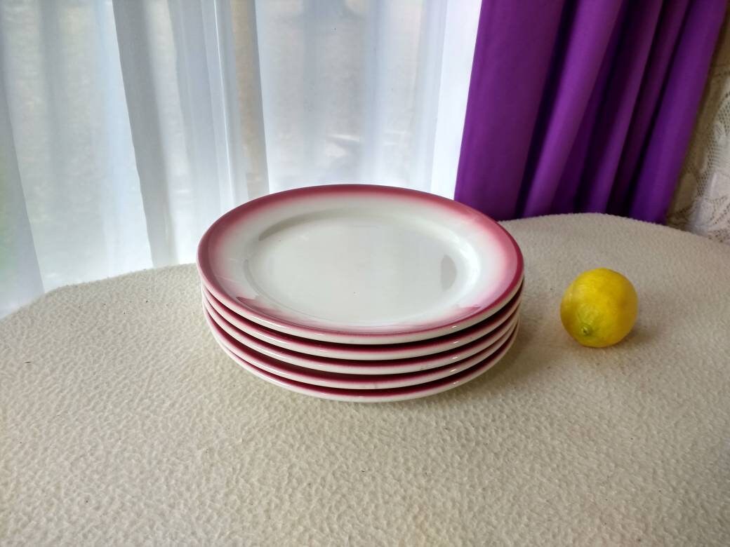 Homer Laughlin Burgundy White Best China Restaurant Ware Dinner Plates Set of 5 Plates 9.5 Inch