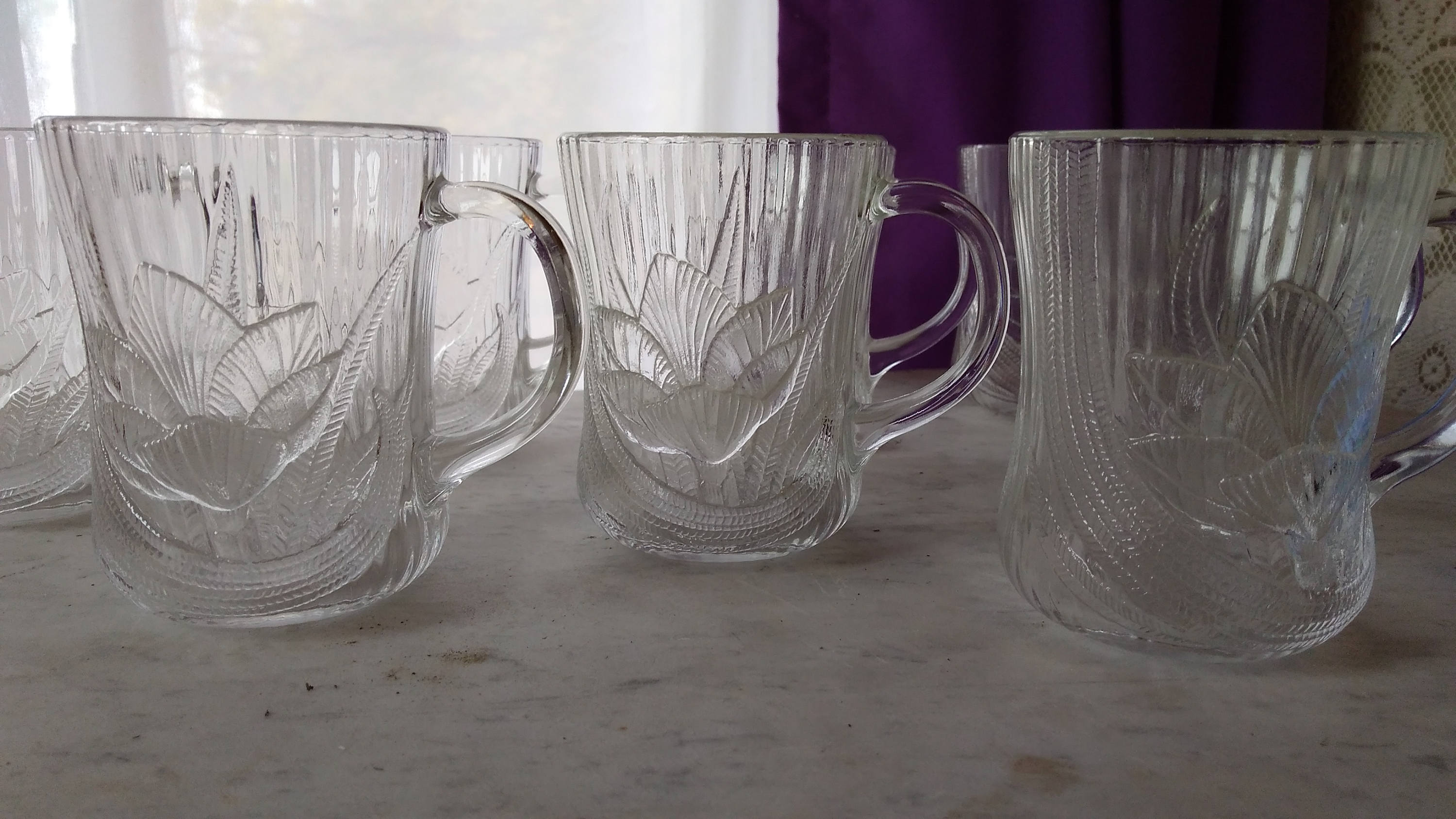 Arcoroc Clear Glass Canterbury Crocus Pattern Coffee Mugs Set Of 4