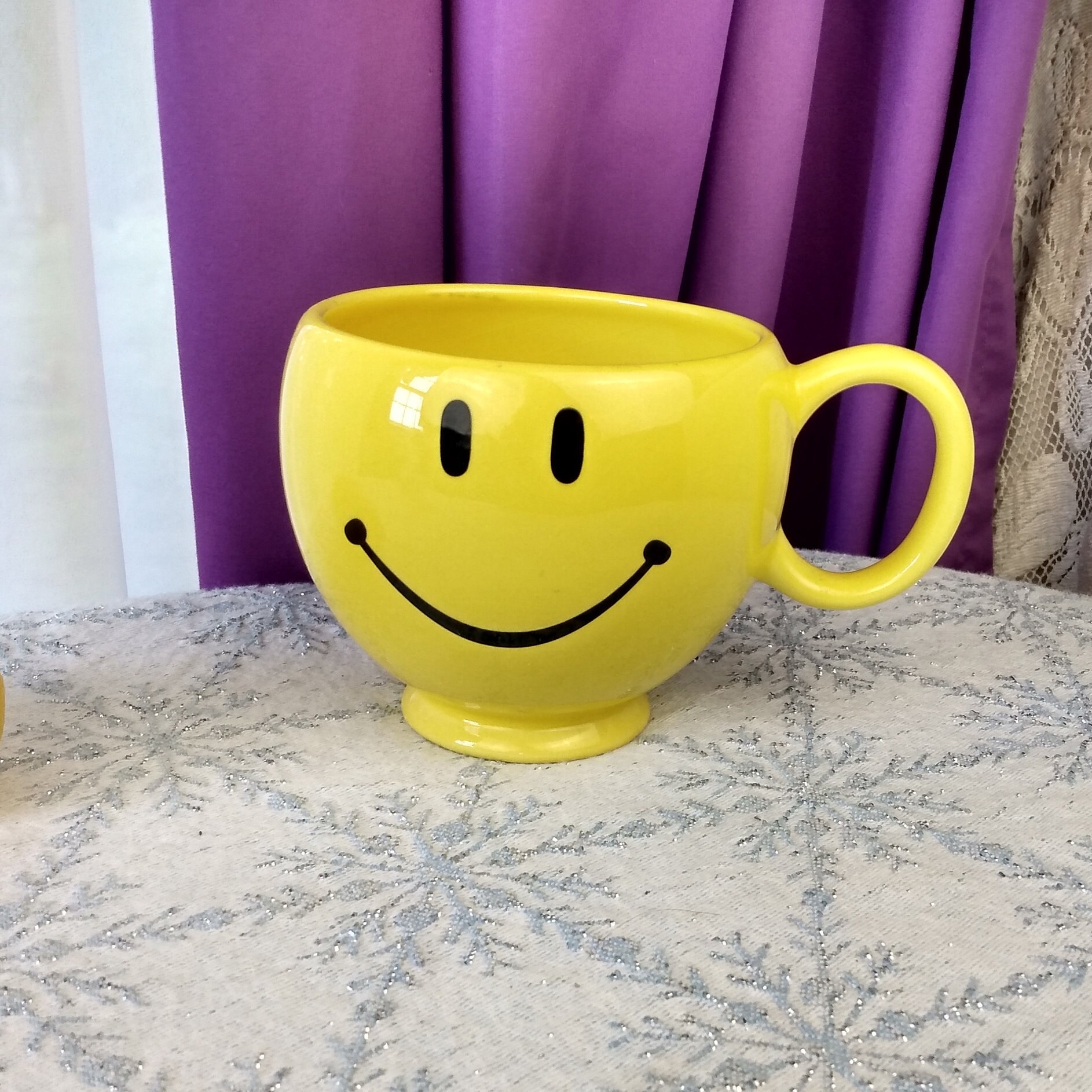 Telafora Yellow Ceramic Smiley Mugs Happy Face Large Coffee Cup Florist Planter Office Gift Decor