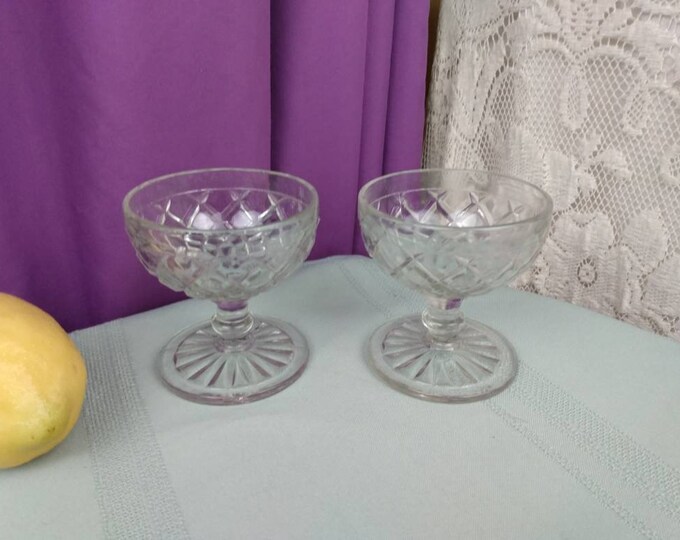 Anchor Hocking Waterford Dessert Sherbet Cups Champagne Cups Set Of 2 Waffle Pattern Circa 1930's Depression Glass Glassware Replacement
