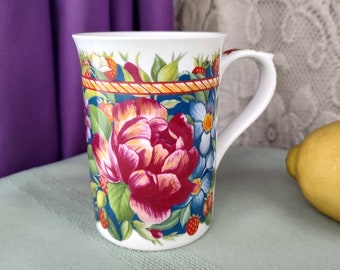 Vintage Mug, Antique Drinkware, Kingsbury Secret Garden Fine Bone China Coffee Cup, Collectable Floral English Staffordshire