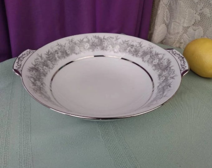 Vintage tableware, Sango Florentine Serving Bowl 9 1/2 inch Fine China Gray Flowers Floral Boarder Platinum Silver Trim Florentine By Sango