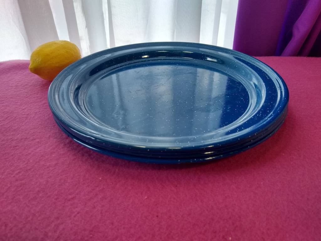 Enamelware Blue Speckled Tin Dinner Plates Enamel Coated Graniteware