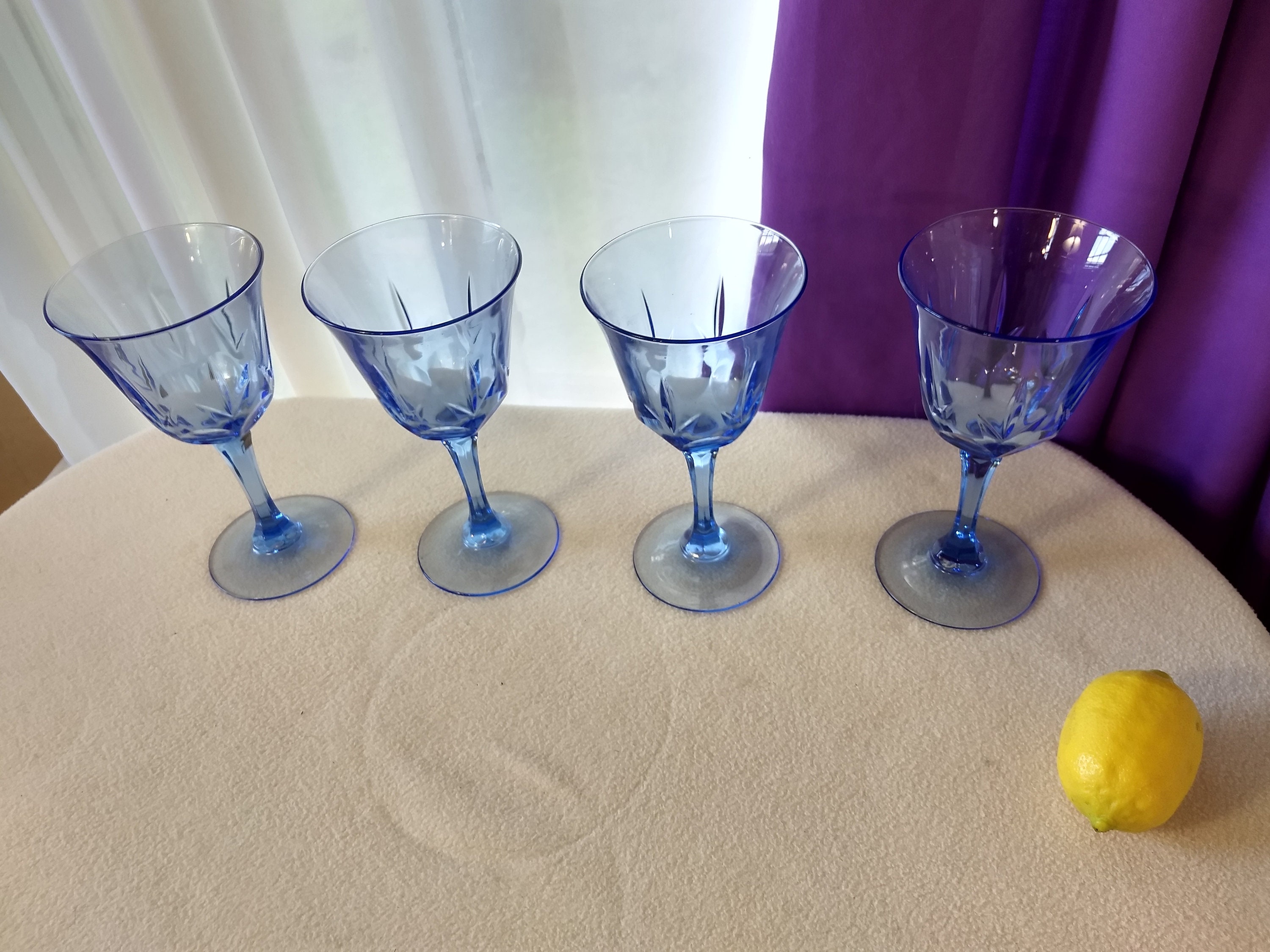Set Of 4 Vintage Avon Fostoria American Blue Classic Water Goblets Wine