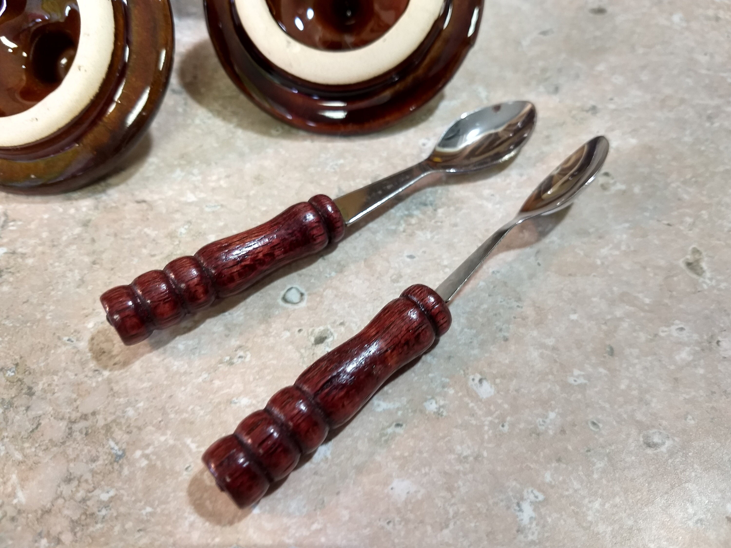 Double Pottery Stoneware Condiment Server With Matching Spoons Catsup