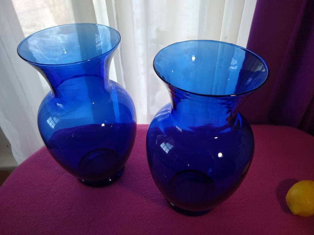 Pair Of EXTRA Large Cobalt Blue Flower Vases Alter Vases Floral Vases