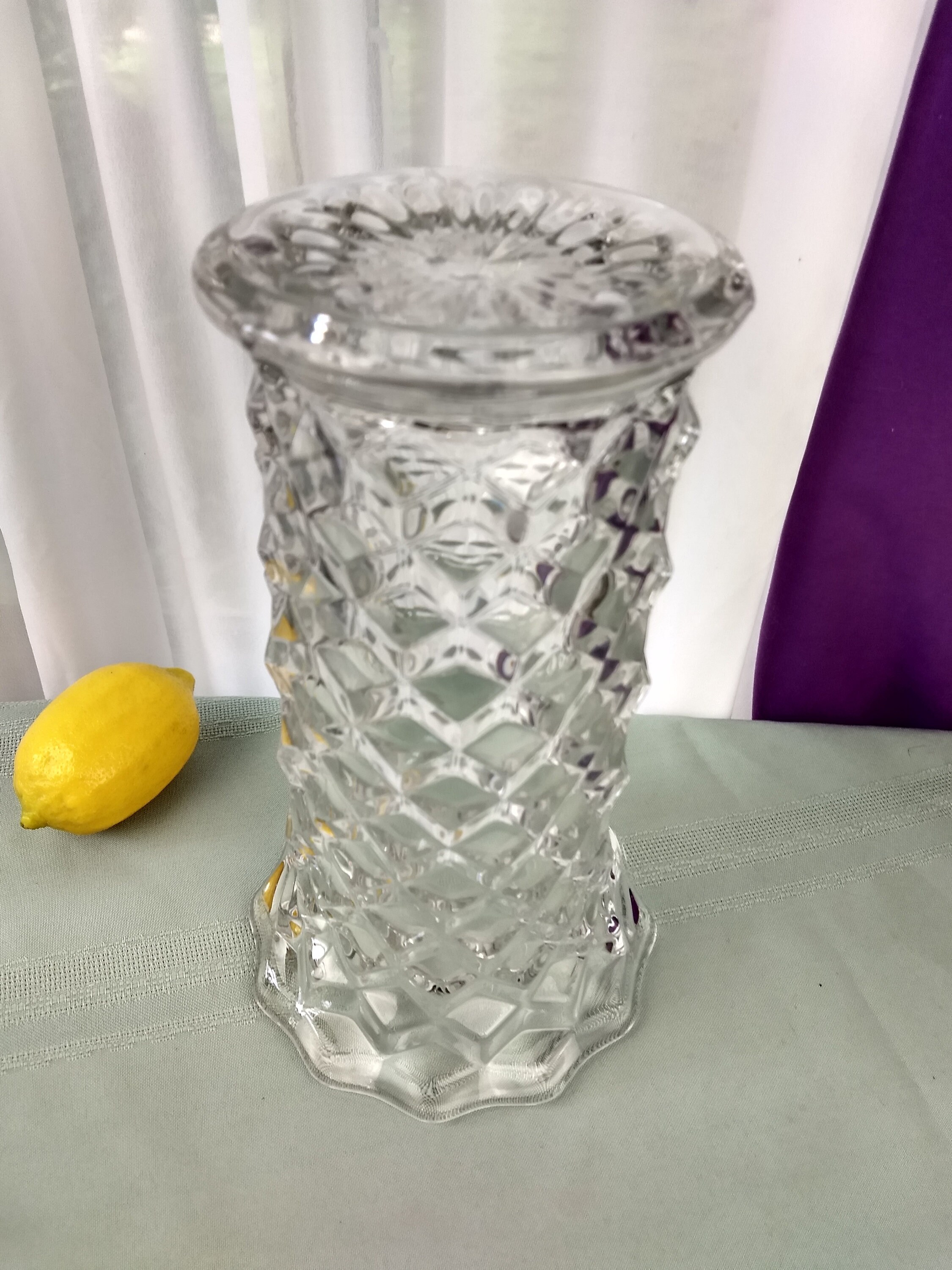 Fostoria American 9 Inch Flared Vase Chrystal Clear Vase Cubist Tall Flower Vase Clear Cubed
