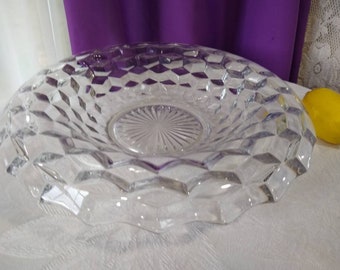 Vintage Fostoria American Clear Console Bowl Pattern 2056 Large Cubed Bowl Centerpiece Cubist Fruit Bowl RARE Collectible Whitehall Indiana