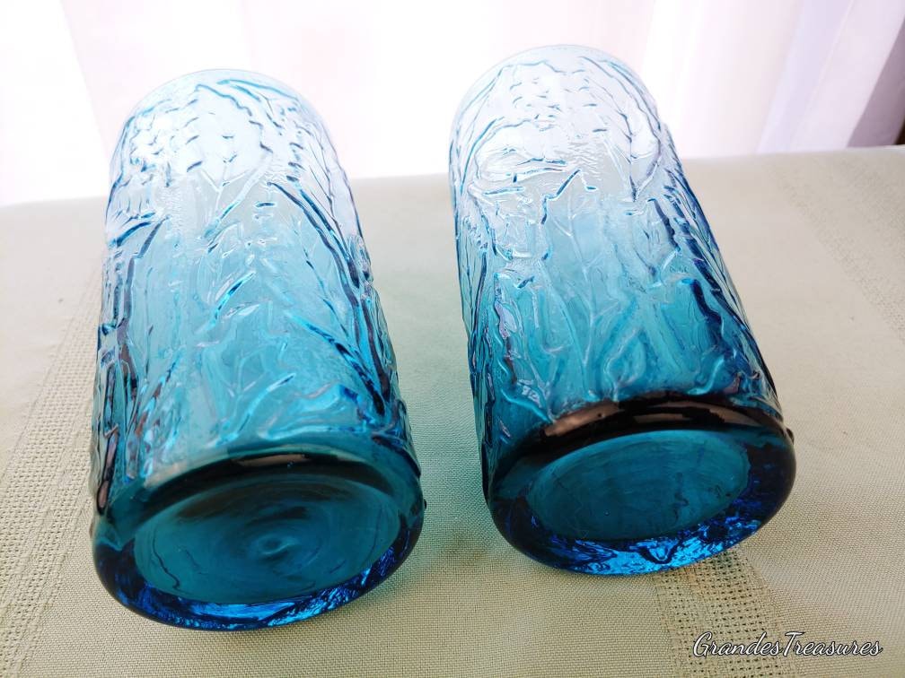 Vintage Brocado Teal Tumblers Set Of 2 By Mikasa Mid Century Modern
