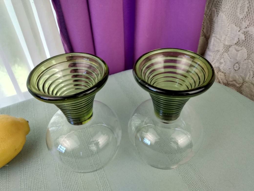 Roemer German Wine Glasses Etched Grapes Vines Green Ribbed Hollow Stem 1/41 Set of 2 Heidelberg