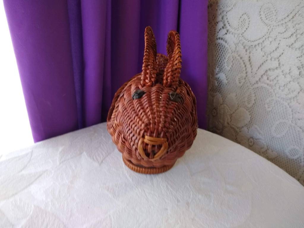 Wicker Easter Basket Easter Bouquet Bunny Gift Craft Easter Centerpiece Brown Wicker Rabbit