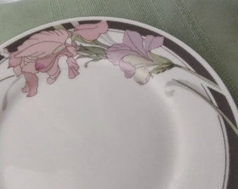 Vintage China, Antique Dinnerware, Salad Plates ~ Set Of 2 ~ Silverie Iris Pattern Pink Lavender Gray