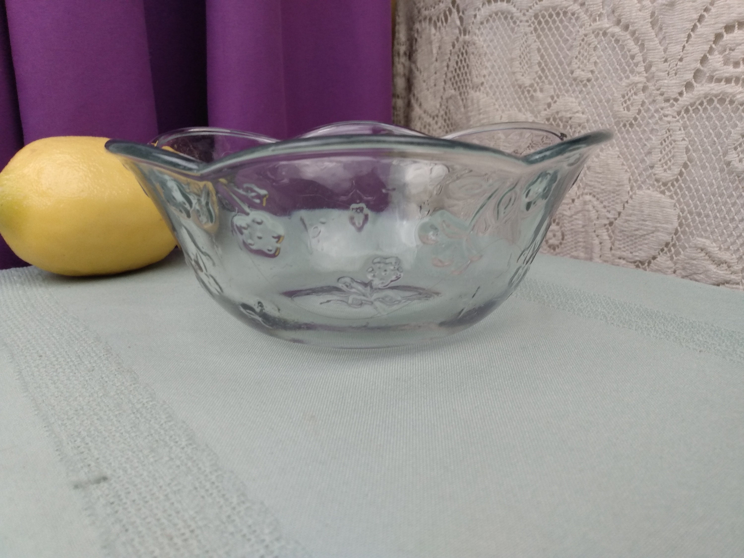 Anchor Hocking Savannah Glass Cereal Bowls Set Of 2 Embossed Petite Flowers Clear Heavy Glass 6