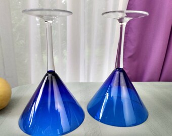 Cobalt Blue Pier 1 Large Martini Glasses Set Of 2 Retro Barware 8 Oz. Replacement Stemware Retro 80's  and 90's GrandesTreasures