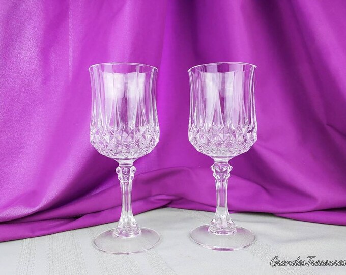 Vintage Longchamp Water Goblets Glasses Crystal D'Arques-Durand ~ Set Of 2 ~ Crystal Blown Glass Stemware