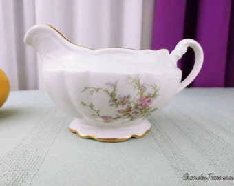 Arcadian ARC2 Fine China Creamer Spray Of Roses Pink With Lavender Hues Green Leaves Gold Trim Vintage RARE