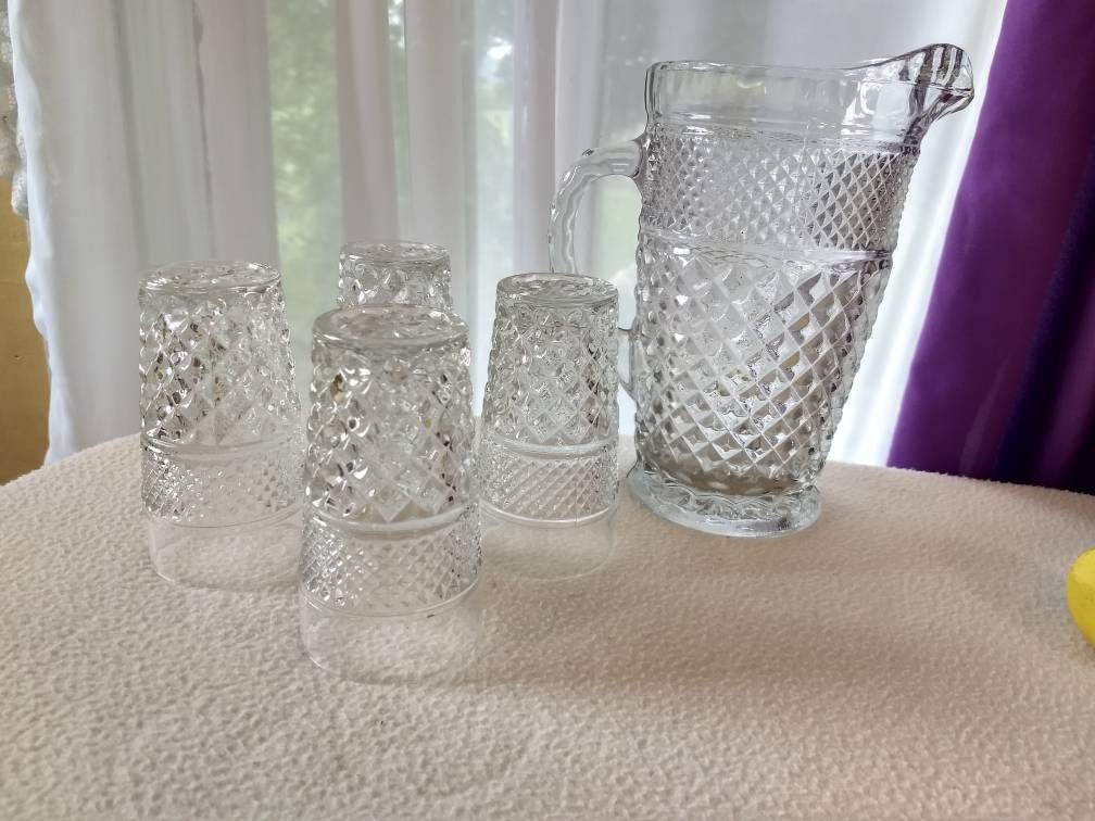 Special order Wexford Pitcher & 4 Water Glass Set / 6 Inch Tall Glasses