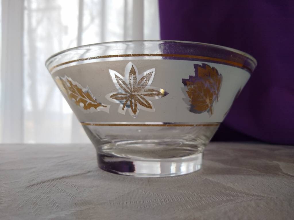 Libbey Vintage Gold Leaf Foliage Dip Bowl Replacement Bowl For Chip And