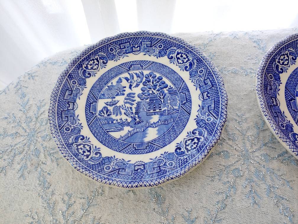 Myott Meakin Tableware Blue Willow Tea Cup Saucers 2 Swirl Pattern