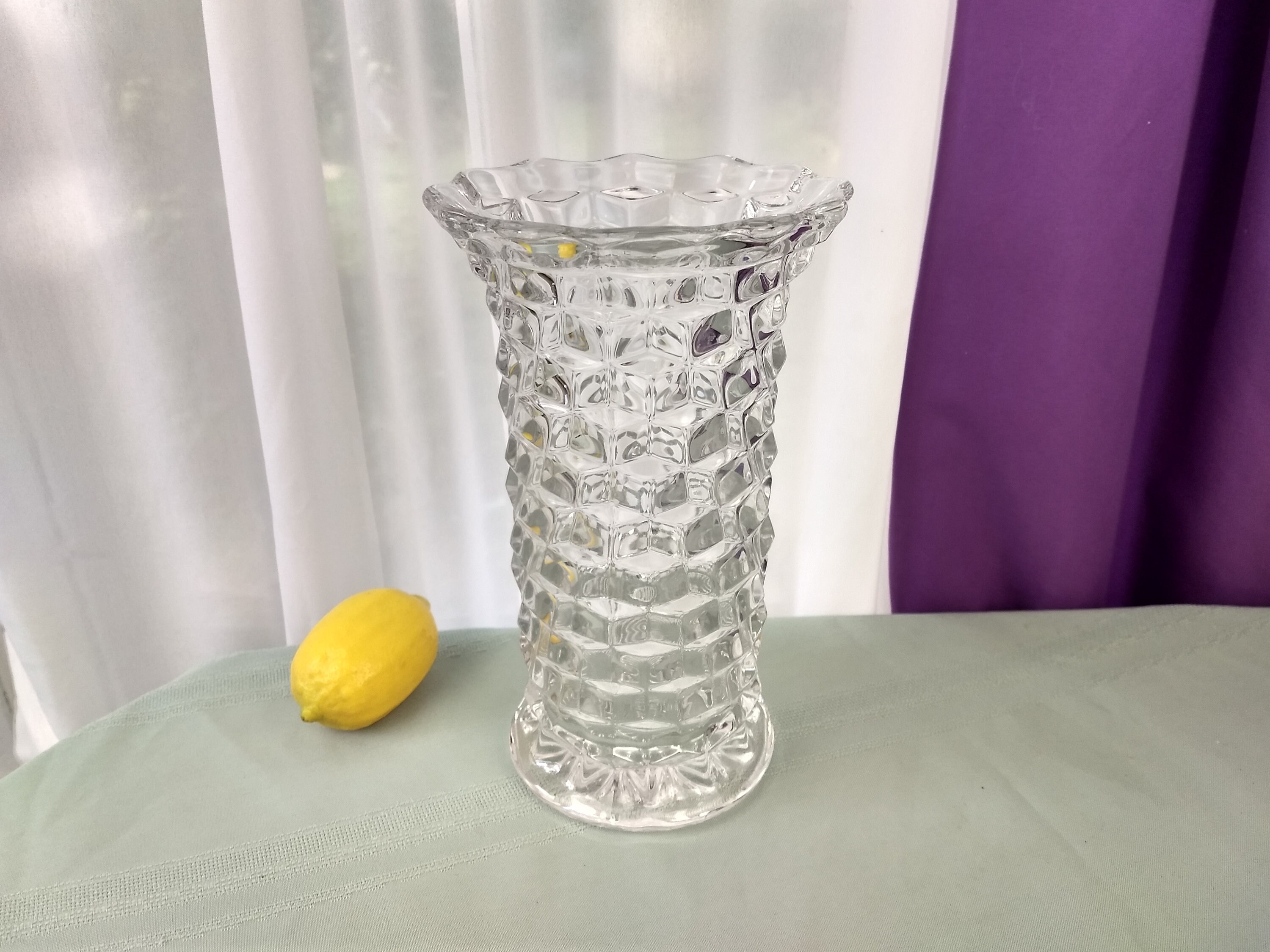 Fostoria American 9 Inch Flared Vase Chrystal Clear Vase Cubist Tall